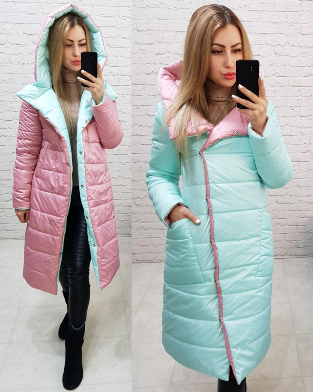 Куртка з капюшоном двостороння арт. 1007 м'ята і ніжно рожевий, фото 1