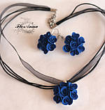 Синій комплект прикрас сережки та кулон з трояндами "Елегантність", фото 2