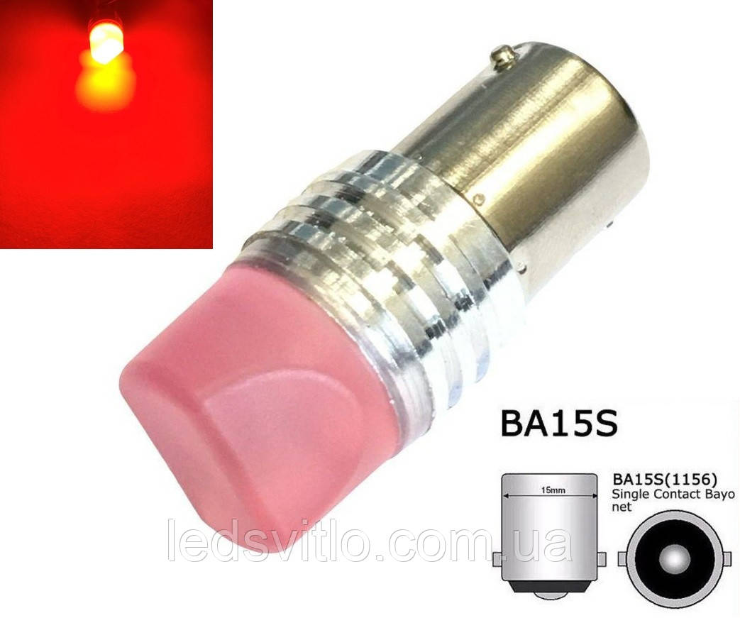 Автомобільна LED лампа P21W S25 12V 9smd 2835 3D світлодіодна, червоний колір світла