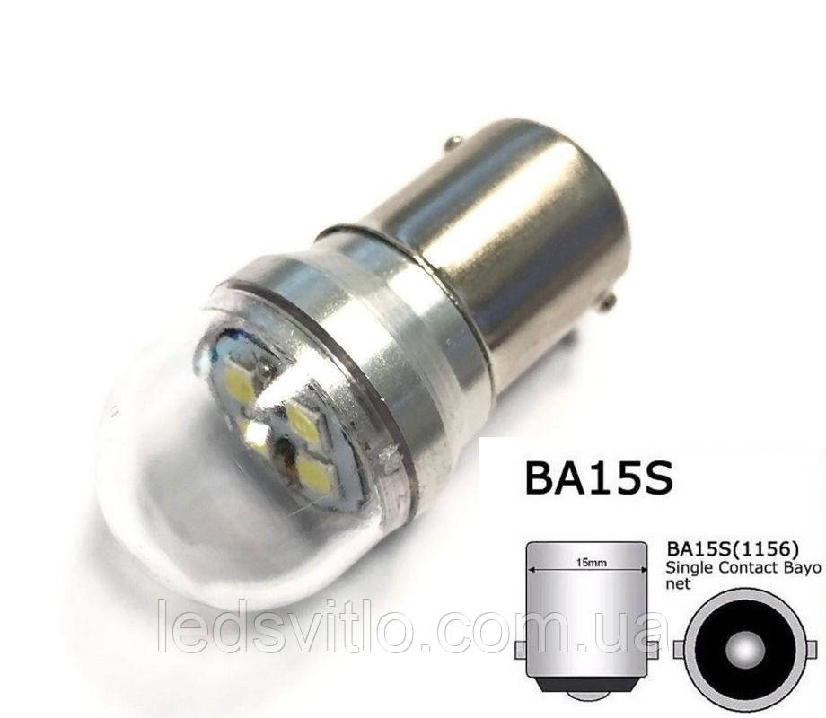 Автомобільна LED лампа P21W S25 12-24V 4smd 3030 світлодіодна з драйвером, білий колір світла
