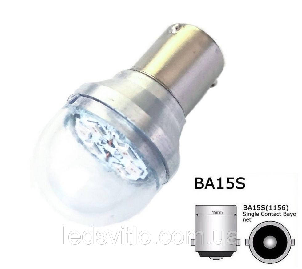 Автомобільна LED лампа P21W S25 12-24V 6smd 3030 світлодіодна з драйвером, червоний колір світла