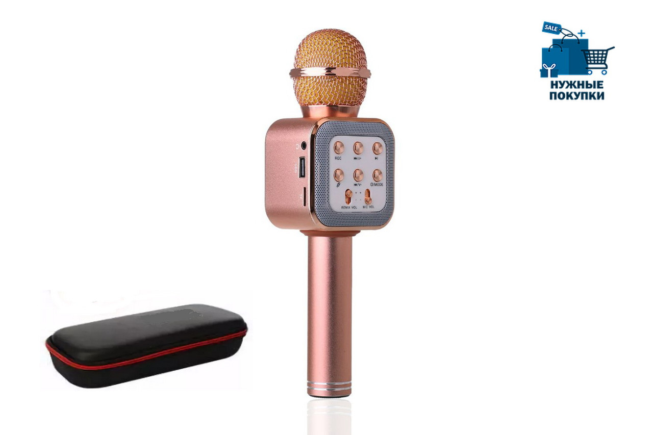Мікрофон-Караоке Bluetooth WSTER WS-1818 рожевий + чохол
