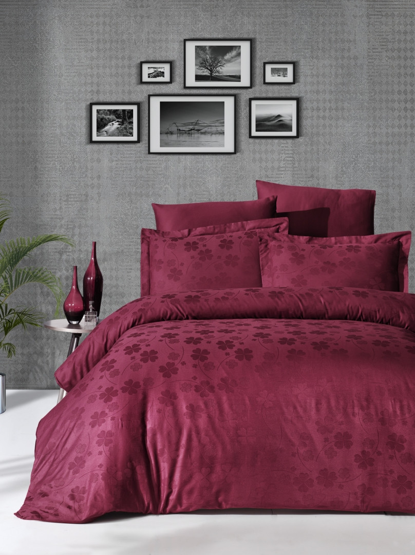 Постільна Білизна First Choice Jacquard Satin Clover Bordo