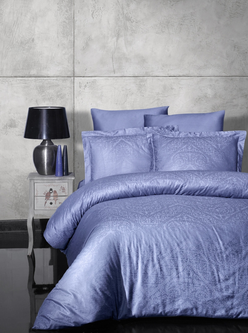 Постільна Білизна First Choice Jacquard Satin Siray Indigo Полуторний