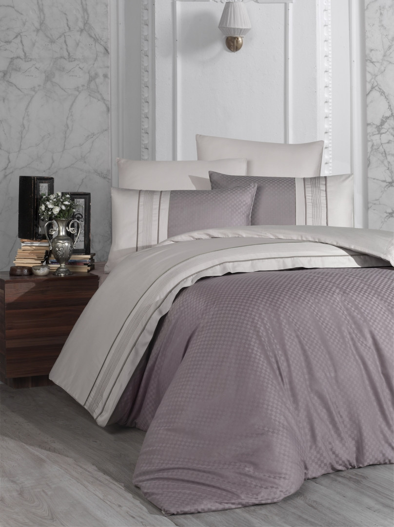 Постільна Білизна First Choice Deluxe Satin Square Duet Leylak & Bej