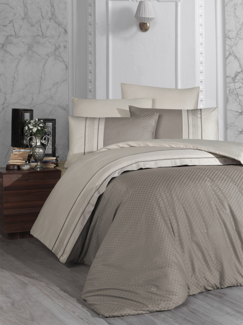 Постільна Білизна First Choice Deluxe Satin Square Duet Vizon & Toprak Полуторний