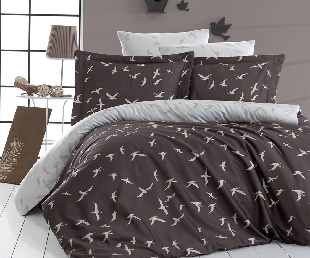 Постільна білизна сатин First Choice Cotton Satin Liberta Brown Туреччина євро 200х220см