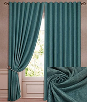Комплект готовых штор из ткани лен - блекаут "Вербена", колір бірюзовий