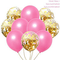 Набор розовых воздушных шаров , шарики воздушные с золотым конфетти 10 шт Китай