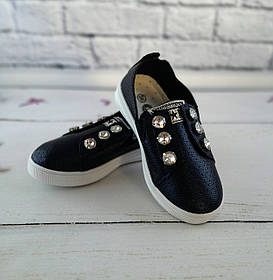 Мокасини зі стразами, синій розмір 27