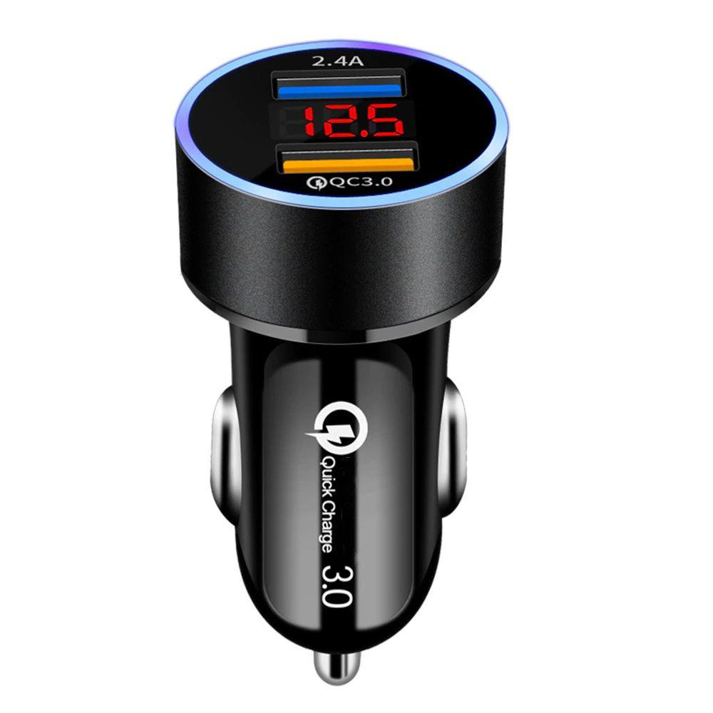 Автомобільний зарядний пристрій 2 х USB 3.1А + вольтметр, швидка зарядка QC 3,0, фото 1