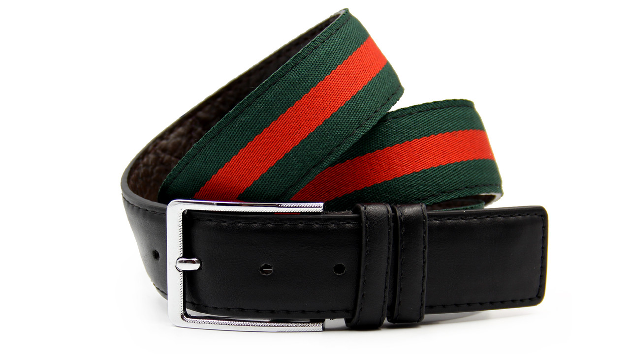 Текстильний ремінь зі шкіряними вставками GUCCI