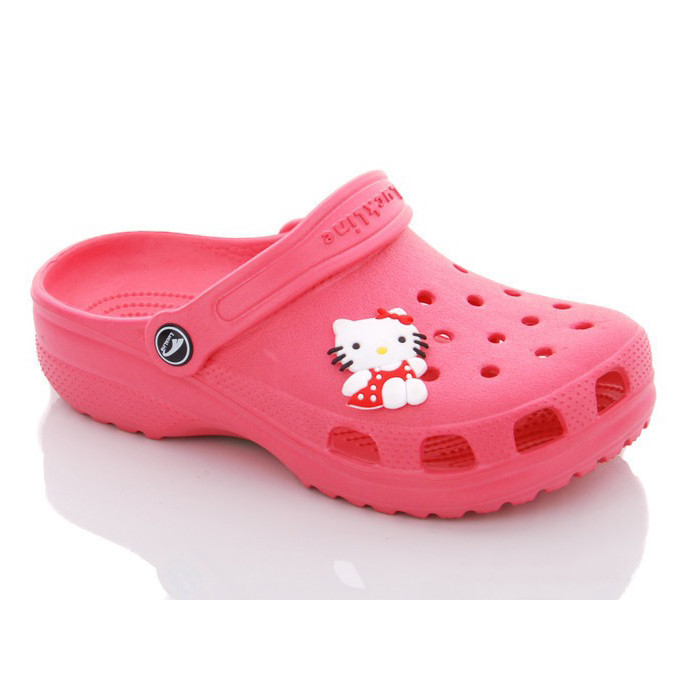 Кроксы шлепанцы для девочки с джибитсом Hello Kitty. Босоножки пляжные. Резиновые тапочки CROCS (красные) - фото 1 - id-p1181289662