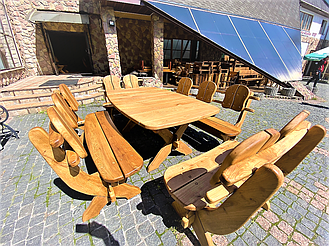 🌿 Мебель из массива дуба 1750х1100, комплект Oak Furniture 01. Стол и 4 лавки из дуба от производителя 1