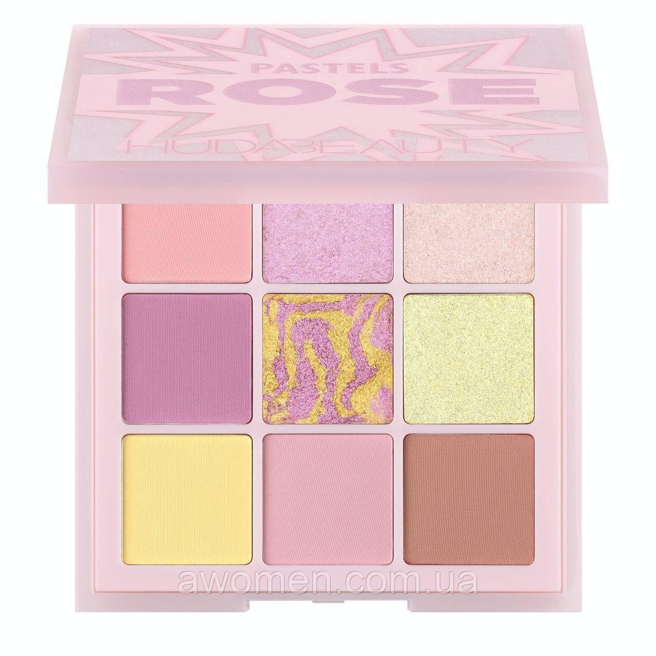 Тіні для повік HUDA BEAUTY Pastel Obsessions Palette ROSE (9 кольорів) люкс, фото 1