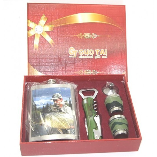 Сувенірний набір 5 предметів фляга+2рюмки + клейка + відкривачка., фото 1