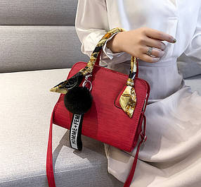 Модна каркасна сумка з стрічкою і помпоном