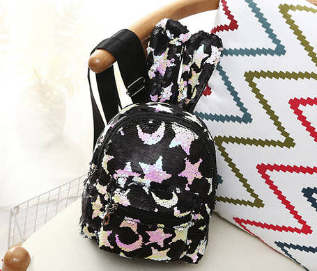 Рюкзак із паєтками в зірки та вушками Зайчика, фото 1