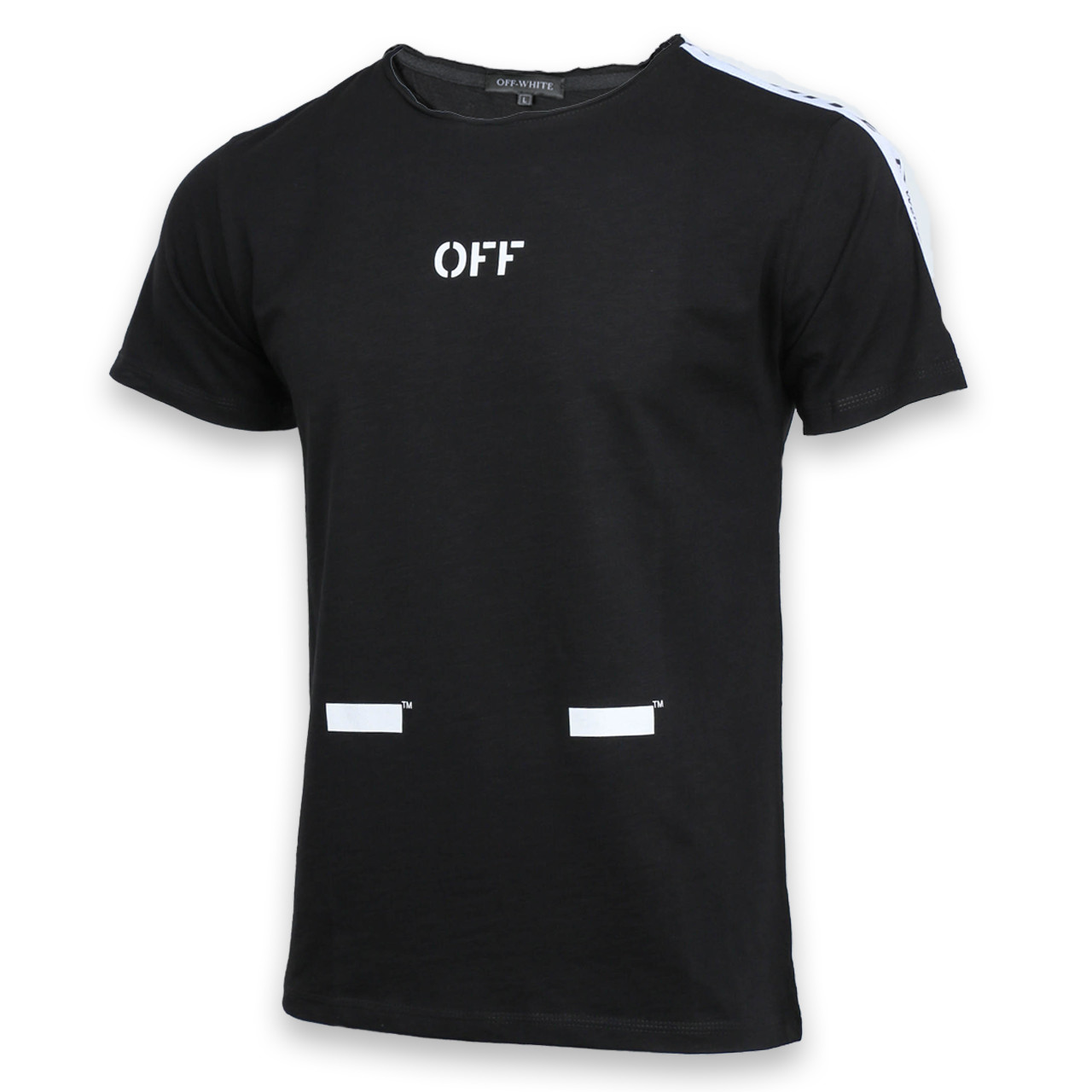 Футболка чорний з білий OFF-WHITE No1, стрічка Ф-10 BLK M (Р) 18-616-021-002, фото 1