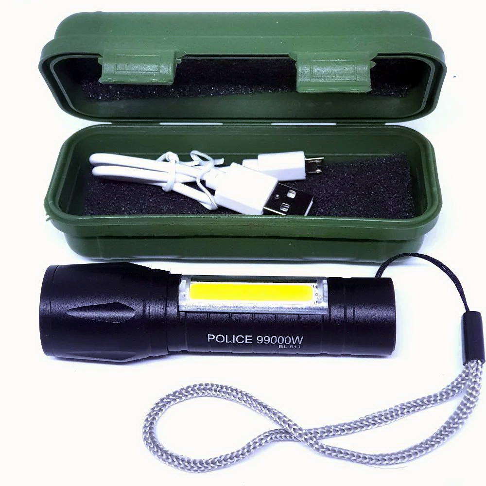 Ліхтарик з кейсом BL 511 COB usb charge акумуляторний, корпус металевий