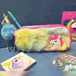 Пенал сумочка 1 відділення хутряний №0783 Unicorn 21*10*4.5cm mix