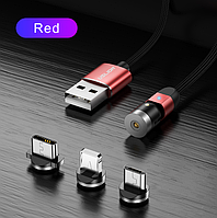 Оригинальный Магнитный кабель для зарядки Uslion 3 в 1(Lightning(iPhone), micro USB, T-C), 360°+180° красный