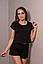 Літня жіноча піжама шорти з футболкою чорного кольору з трикотажу cotton, фото 4