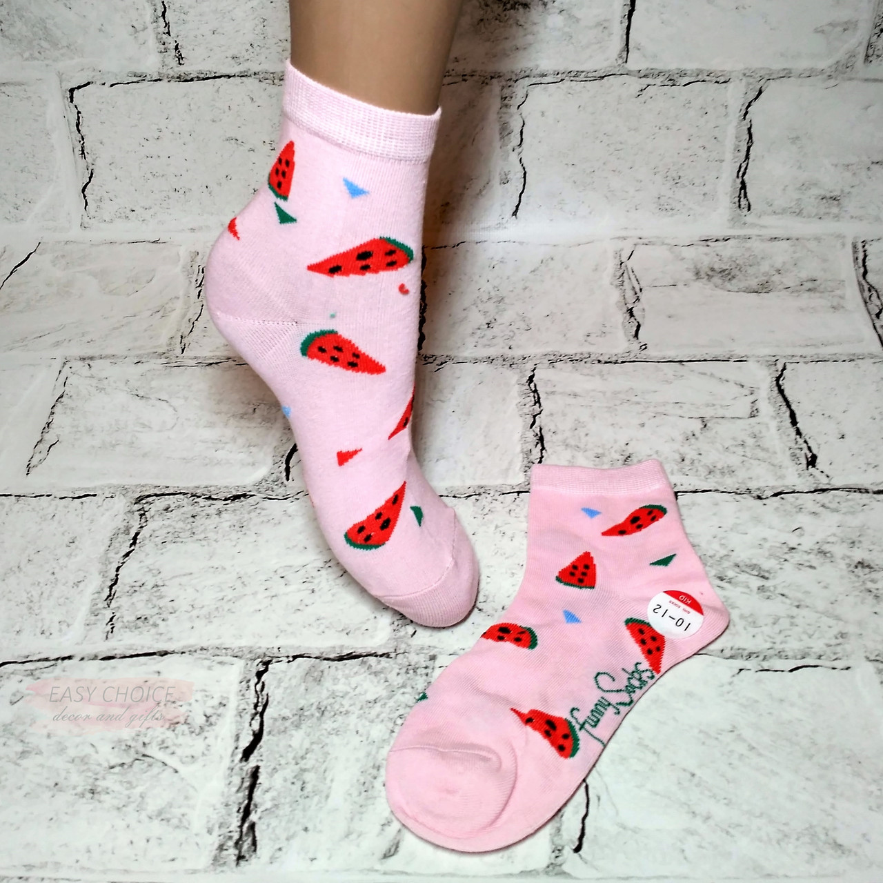 Шкарпетки дитячі для дівчинки, принт кавун, 10-12 років