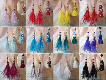 Серьги-кісточки з пір'я страуса