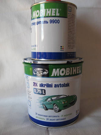 Автоемаль акрилова Mobihel Daewoo 10L white 0,75 л + затверджувач 9900 0,375 л., фото 2