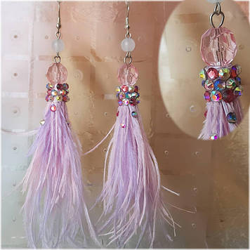 Серьги-кисточки из перьев страуса Ніжно-рожевий