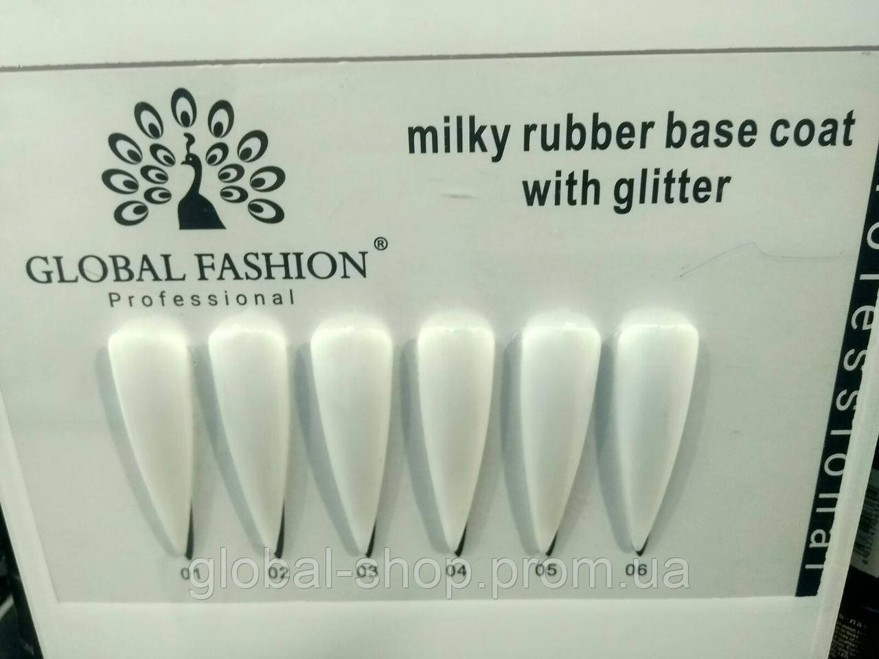 База для гель лаку каучукова молочна із шимером Global Fashion Rubber Base Coat French Milk, 8 мл