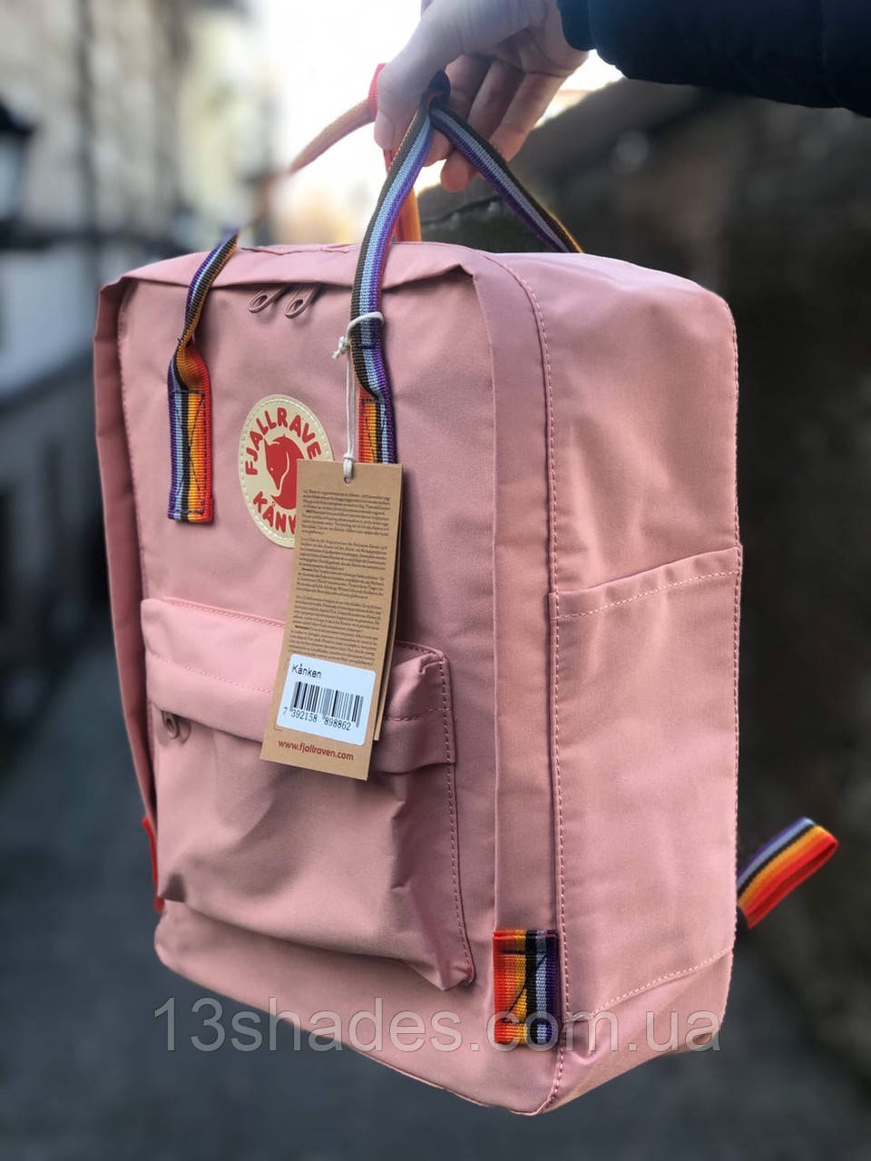 Рюкзак Fjallraven Kanken classic 16L Канкен класик 16 л Cream Pink Rainbow з райдужними ручками, фото 1