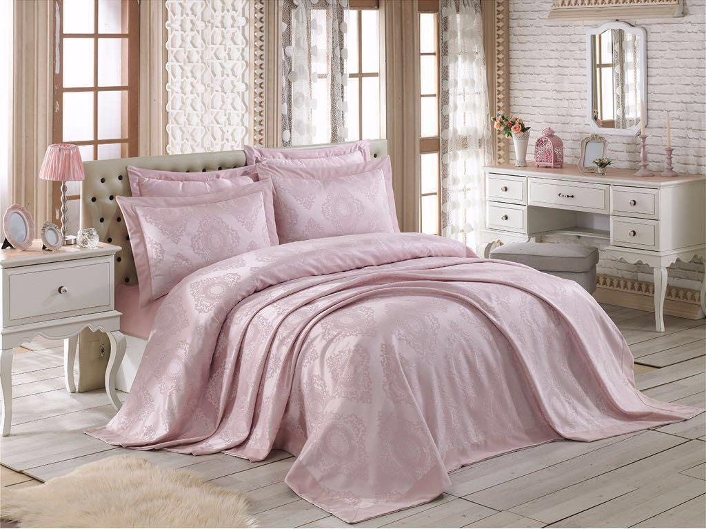 Жаккардное покривало Gardine's Miray Пудровий, фото 1