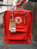 Рюкзак Fjallraven Kanken classic 16L Канкен класик 16 л Red Rainbow з райдужними ручками, фото 5