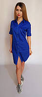 Летнее платье-рубашка (ярко-синяя в горошек) арт 827