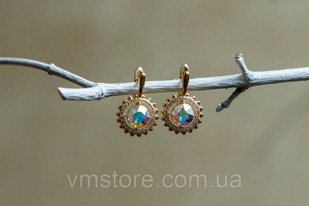 Сережки жіночі з медичного золота, з кристалом Swarovski, Xuping