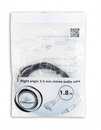 Кабель Audio Aux 3.5 мм-3.5мм кутовий Cablexpert 1.8m Black, фото 2