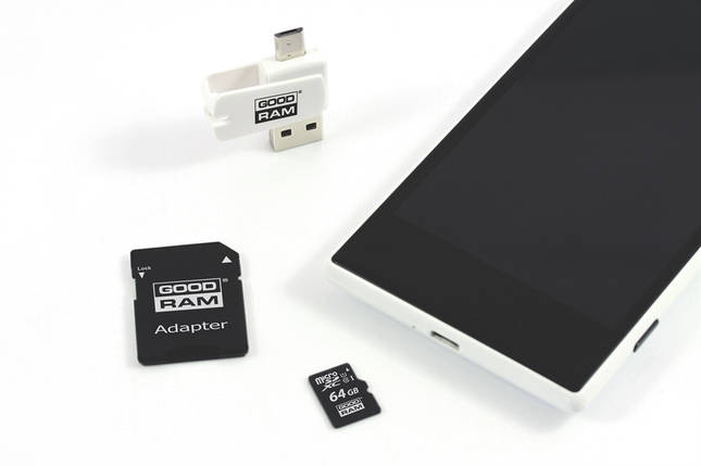 Картка пам'яті MicroSDXC 64GB UHS-I Class 10 GoodRam + SD Adapter + OTG Card reader (M1A4-0640R12), фото 3