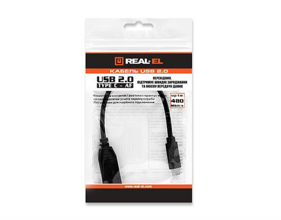 Кабель Type-C-OTG 2.0 AF REAL-EL 0.1m Black, фото 3