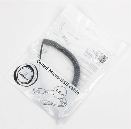 Кабель USB-MicroUSB Cablexpert 1.8m спіральний Black, фото 2