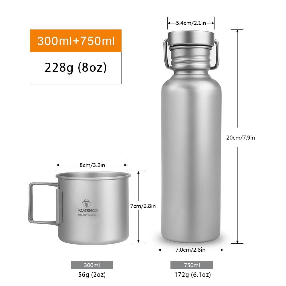 Титановая бутылка 750ml + кружка 300ml Tomshoo Titanium. Туристическая ...