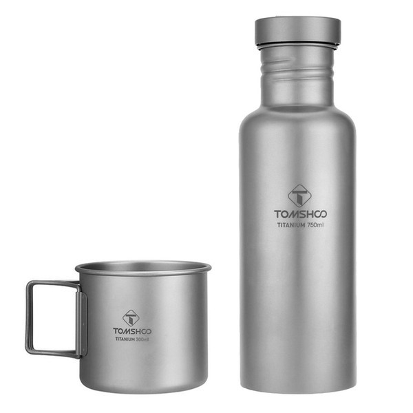 Титанова пляшка для води Tomshoo Titanium 750 мл та кружка з титану 300 мл набір тианового посуду в чохлі
