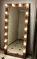 Зеркало с подсветкой Напольное большое гримерное с лампочками во весь рост для макияжа Натуральное Дерево!