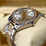 Жіночий наручний годинник Guess на металевому браслеті комбіноване золото срібло, сріблястий циферблат, фото 2