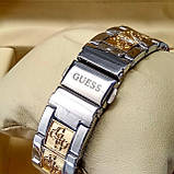 Жіночий наручний годинник Guess на металевому браслеті комбіноване золото срібло, сріблястий циферблат, фото 4