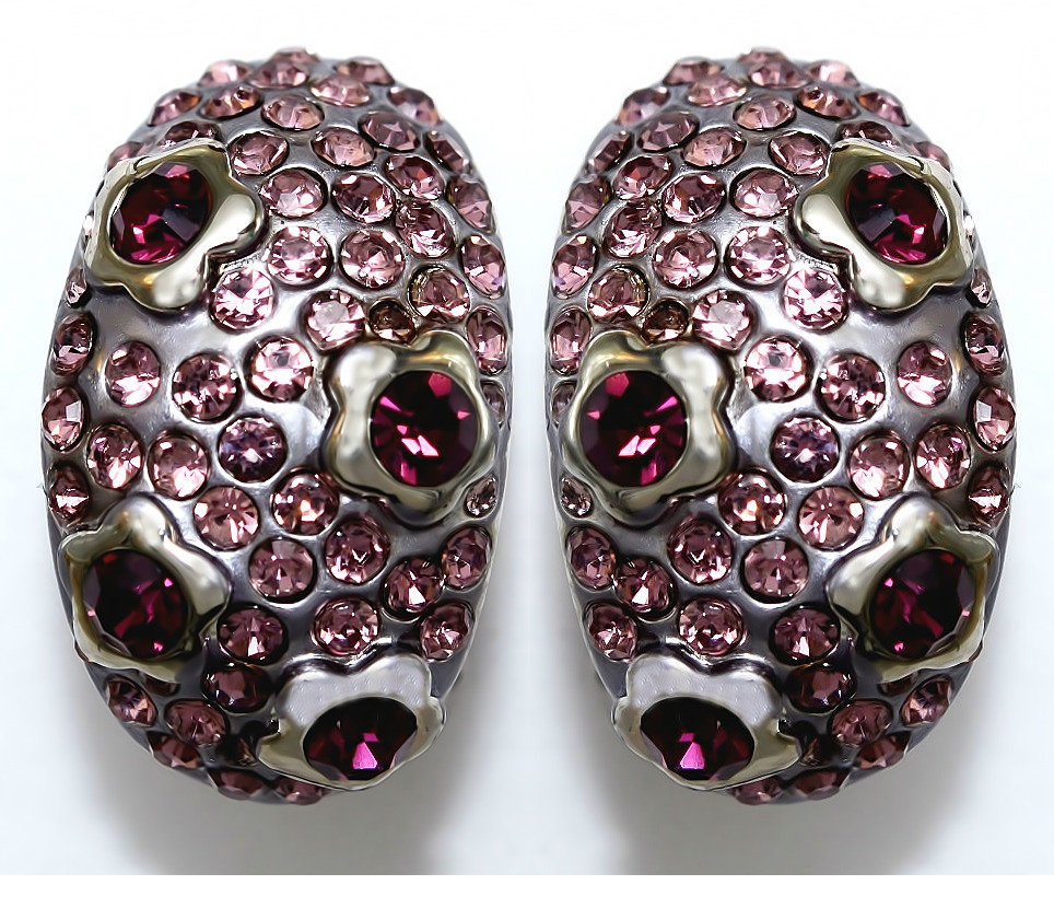 Сережки Neoglory з італійською застібкою. Родій. Камені: рожевий циркон. Довжина: 2.2 см Ширина: 13 мм