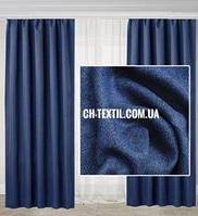 Комплект готовых штор из ткани лен - блекаут "Вербена", колір синій