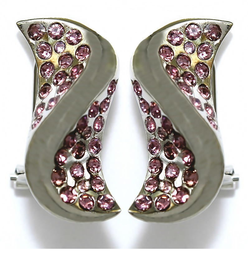 Сережки Neoglory з італійською застібкою. Родій. Камені: рожевий циркон. Довжина: 2.3 см Ширина: 12 мм