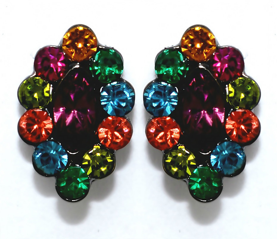 Сережки-гвоздики Neoglory. Родій. Камені: циркон різнокольоровий. Довжина: 1.2 см. Ширина: 8 мм.